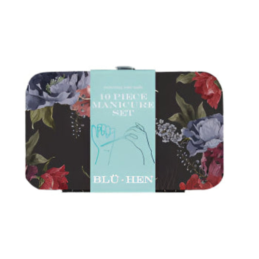 10 piece manicure set black floral