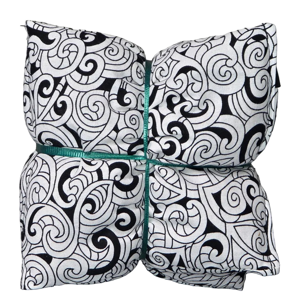 black and white moko patterned wheatbag