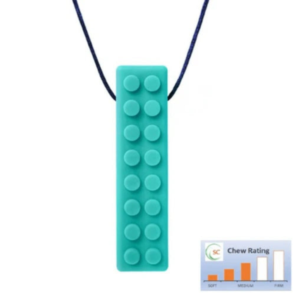 teal chewable brick necklace