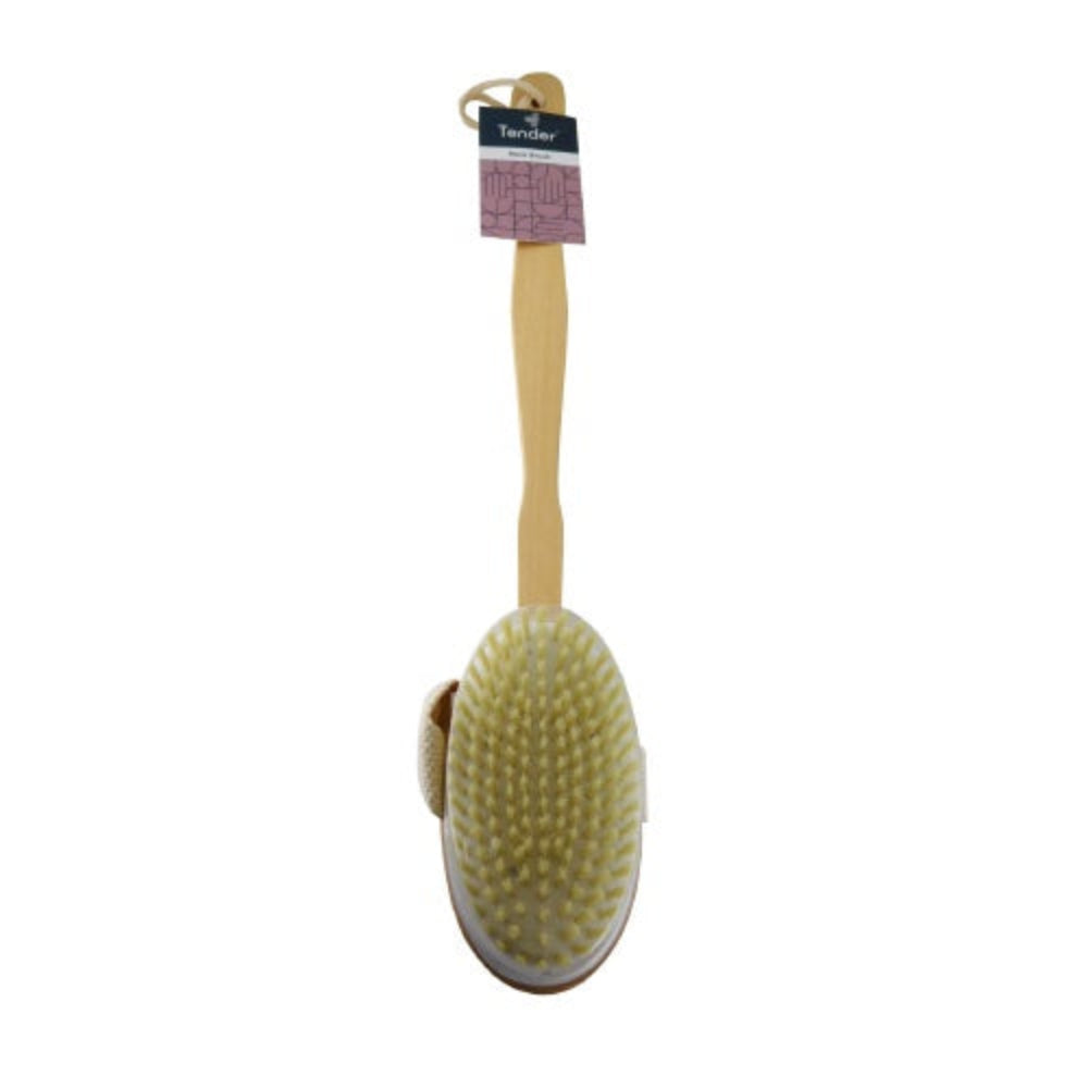 bristle bath brush with curved wooden handle