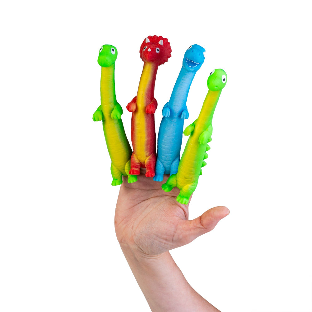 dino wiggly finger puppets on fingers