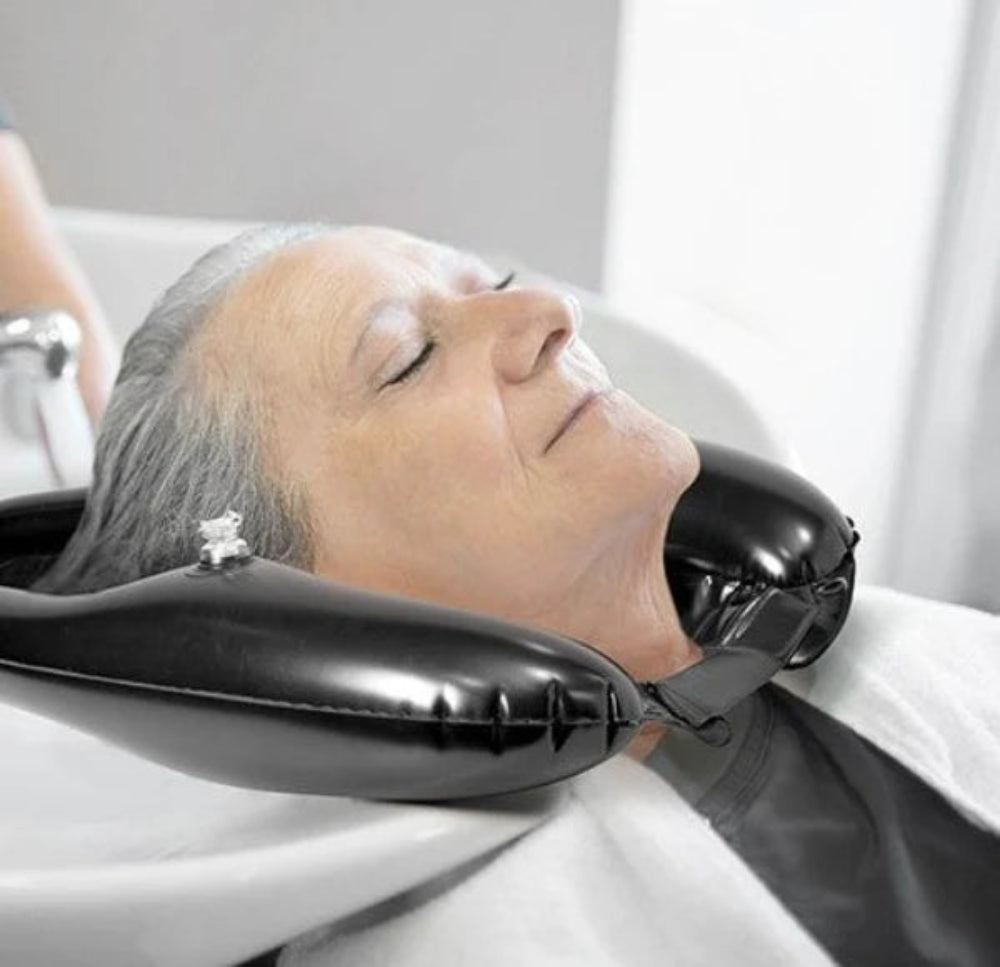 using an inflatable hair wash tray
