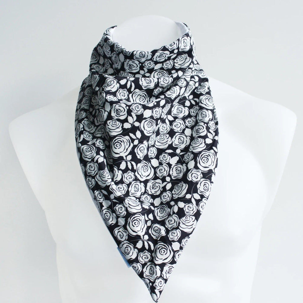 black with white flowers bandana