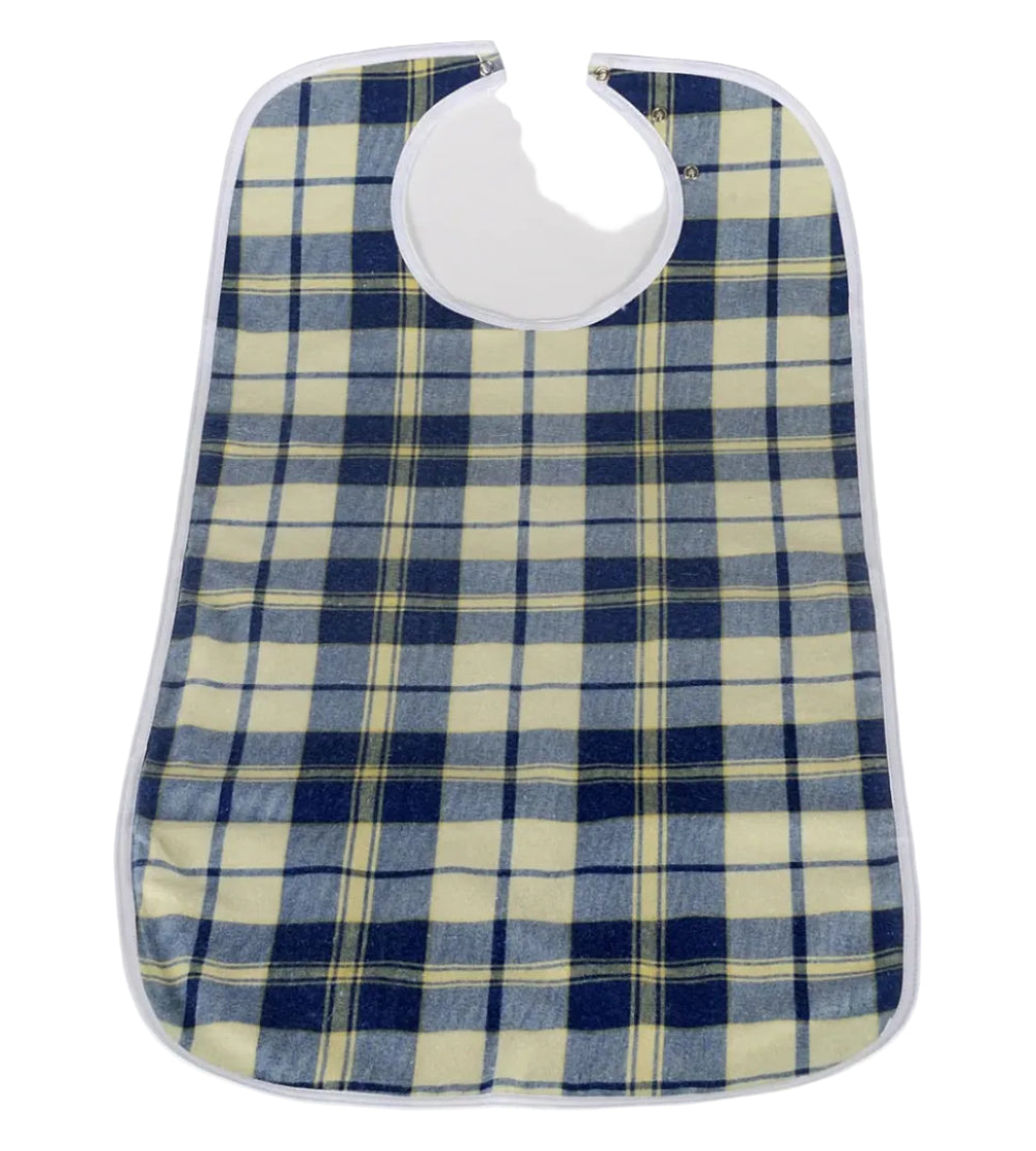 feeding bib large navy tartan pattern